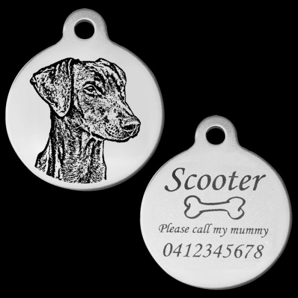 Doberman Natural Ear Engraved 31mm Large Round Pet Dog ID Tag
